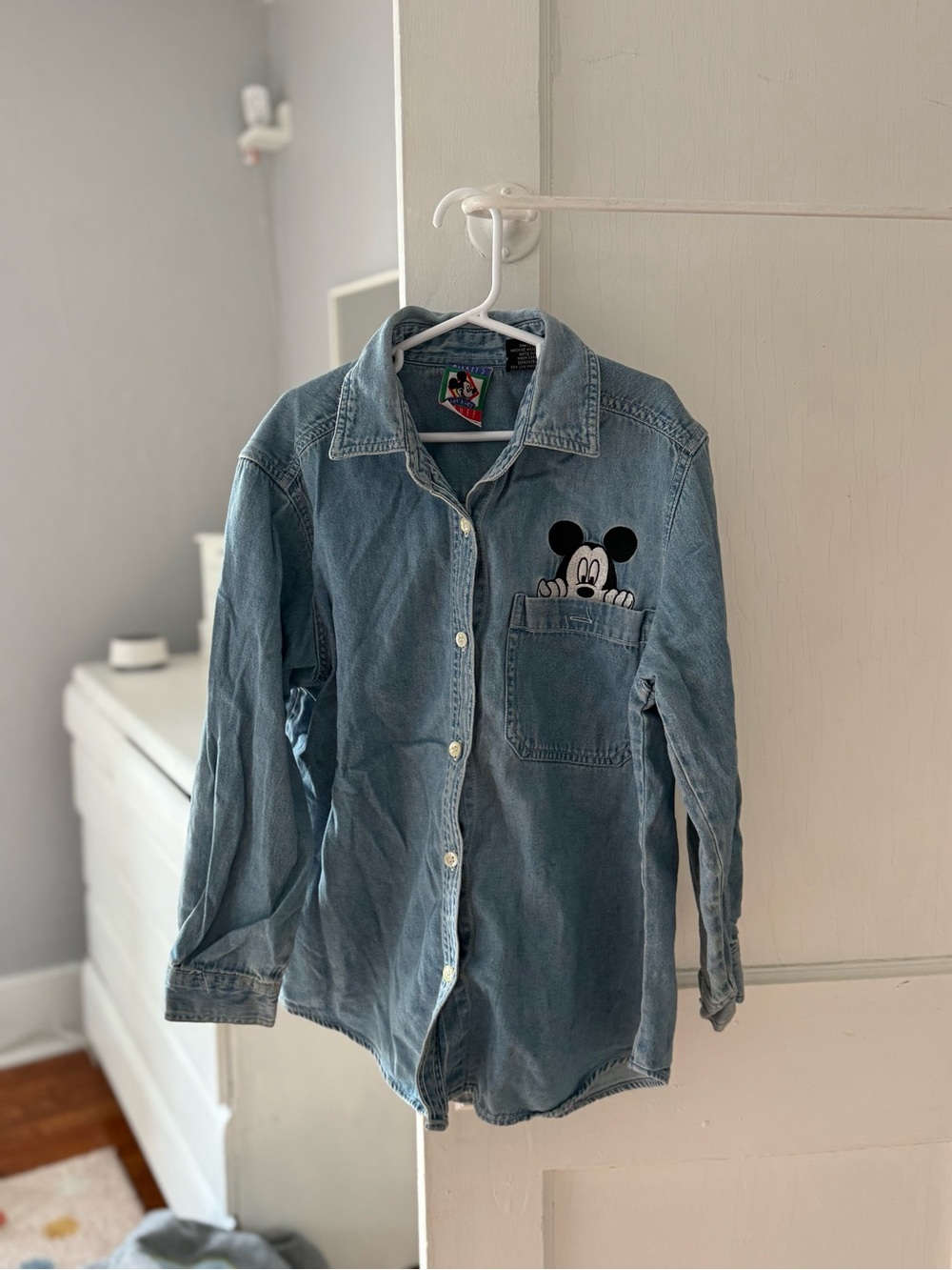 90’s Disney Blue Denim Mickey Mouse Button-Down Shirt